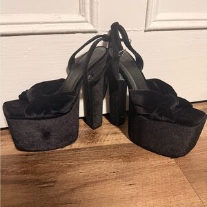 Current Mood Black Velvet Platform Heels with Ankle Tie